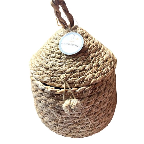 Woven Beehive Basket With Lid Set Of 2 Handmade Natural Grass Storage Containers - Picture 1 of 2